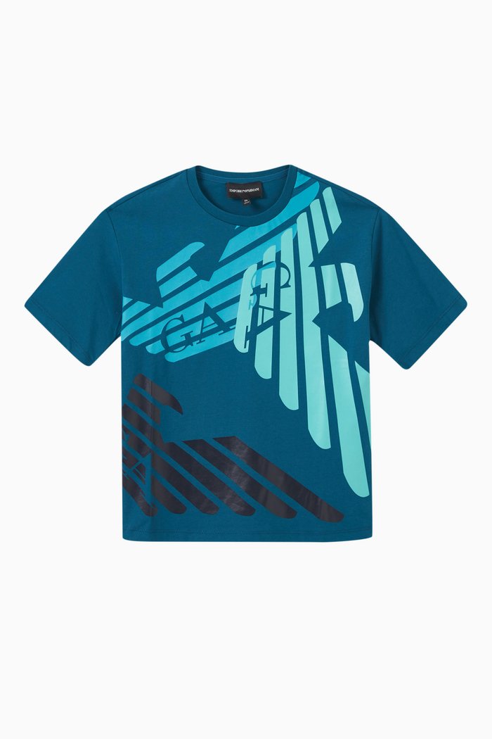 

Macro Eagle Logo Print T-shirt in Cotton Jersey, Blue