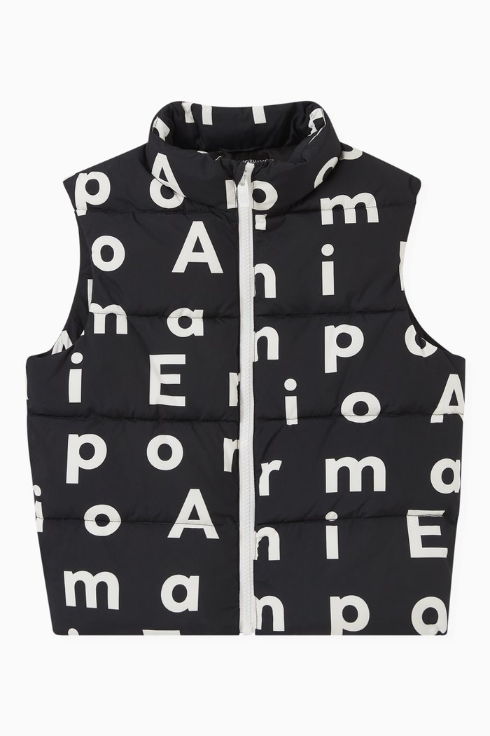 

Padded Logo Lettering Gilet in Quilted Fabric, Black
