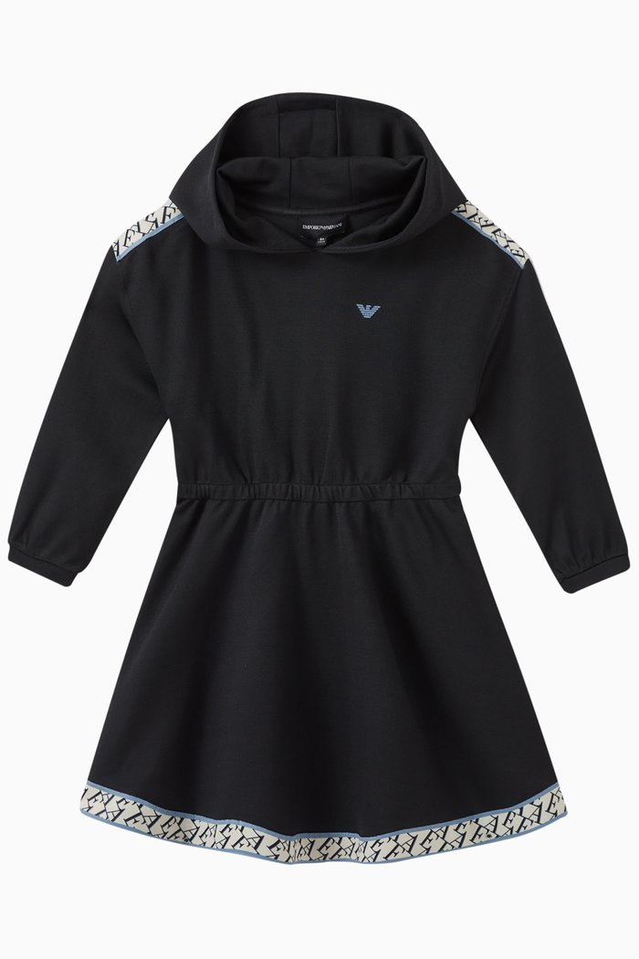 EA Logo Tape Hooded Dress in Viscose-blend, Blue