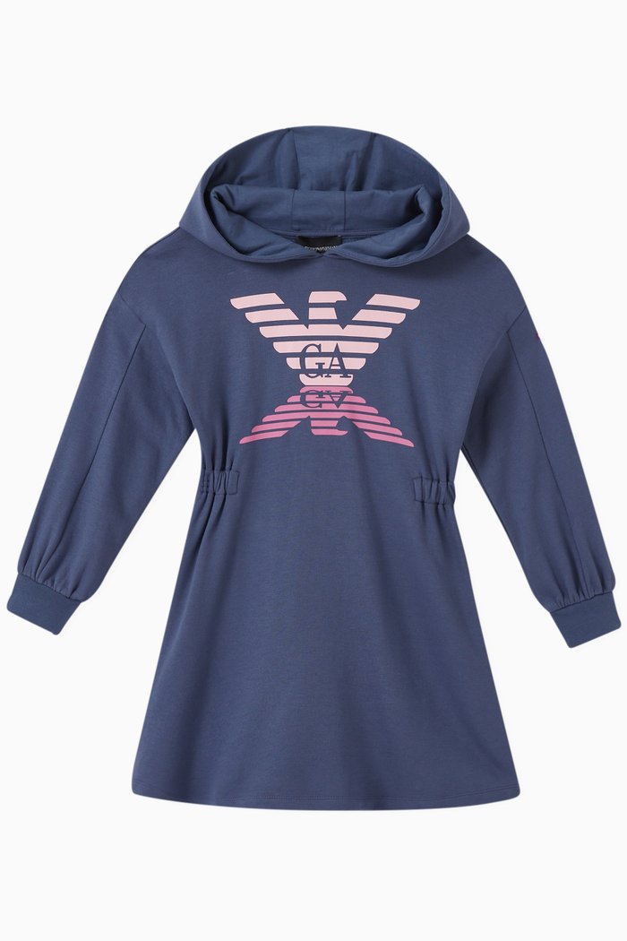 EA Eagle Hooded Dress in Cotton-blend Jersey, Blue