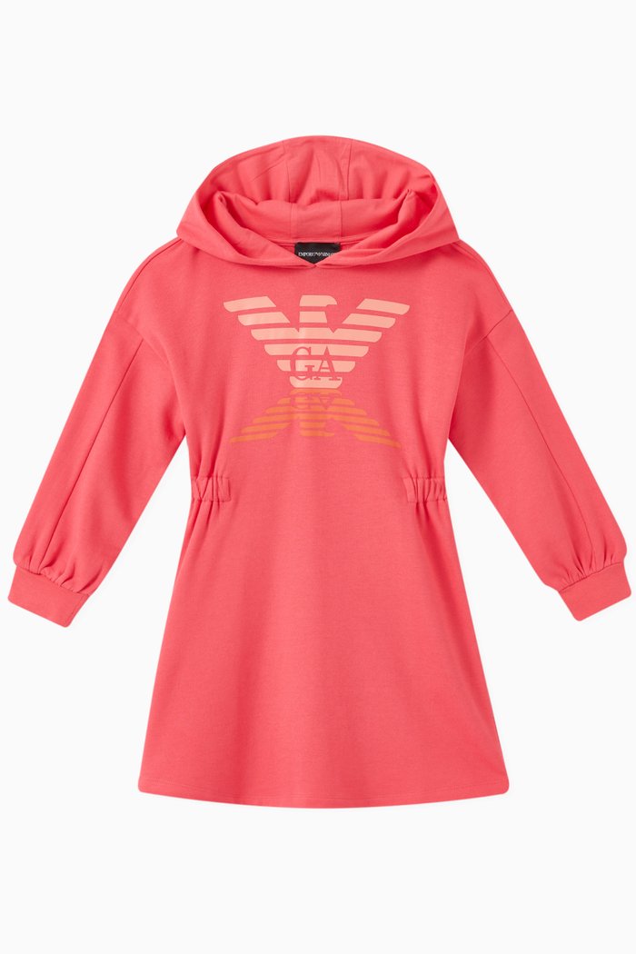

EA Eagle Hooded Dress in Cotton-blend Jersey, Red