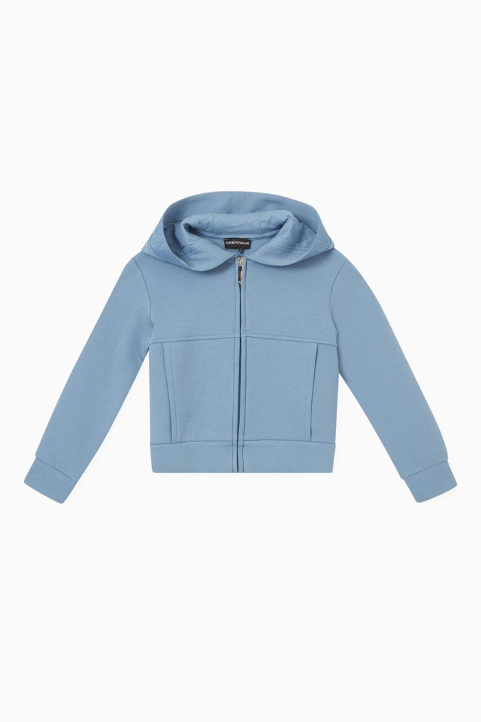 

EA Eagle Logo Tape Hoodie in Double Jersey, Blue