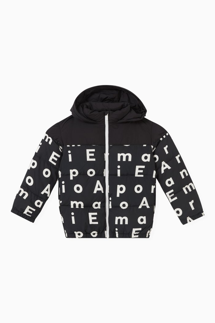 Hooded Puffer Jacket in Polyester, Black