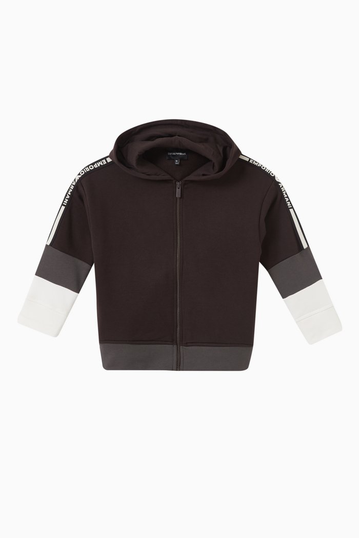 

Colour-block Logo Tape Hoodie in Cotton Jersey, Brown