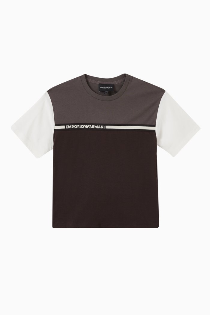 

Colour-block Logo Print T-shirt in Cotton Jersey, Brown