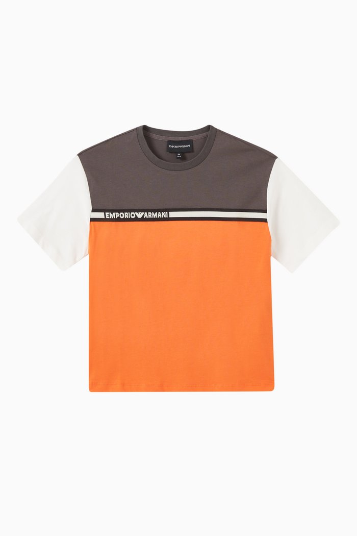 

Colour-block Logo Print T-shirt in Cotton Jersey, Orange