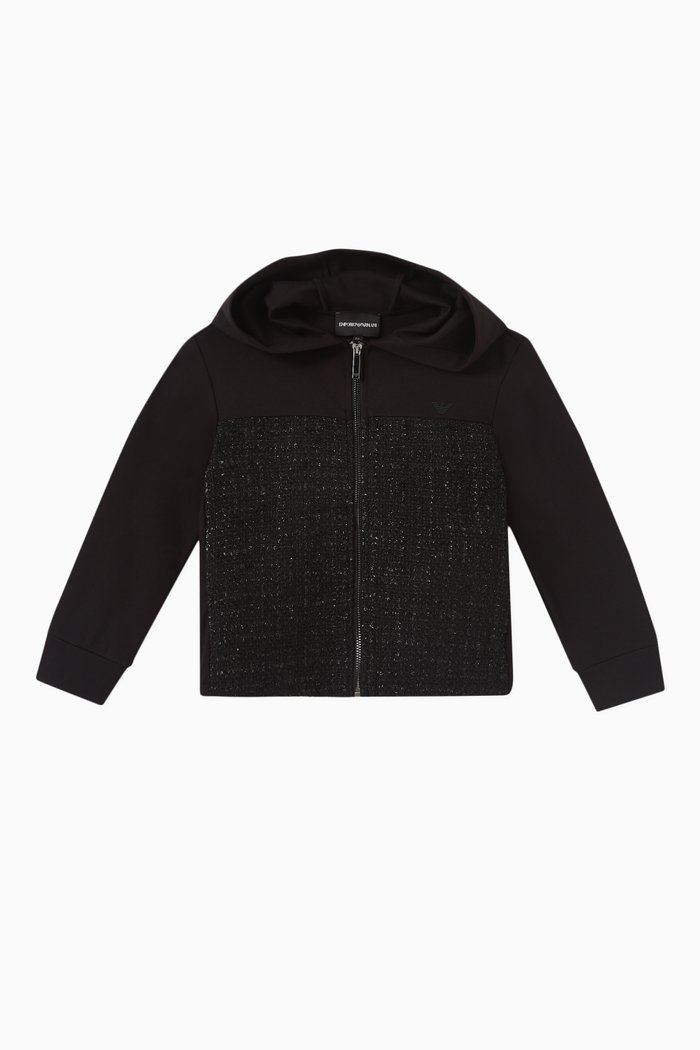 

Zip-up Hoodie in Lurex Bouclé Tweed, Black