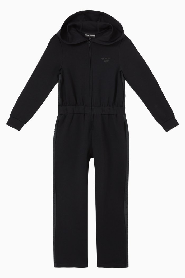 

EA Logo Tape Hooded Jumpsuit in Cotton-blend, Blue