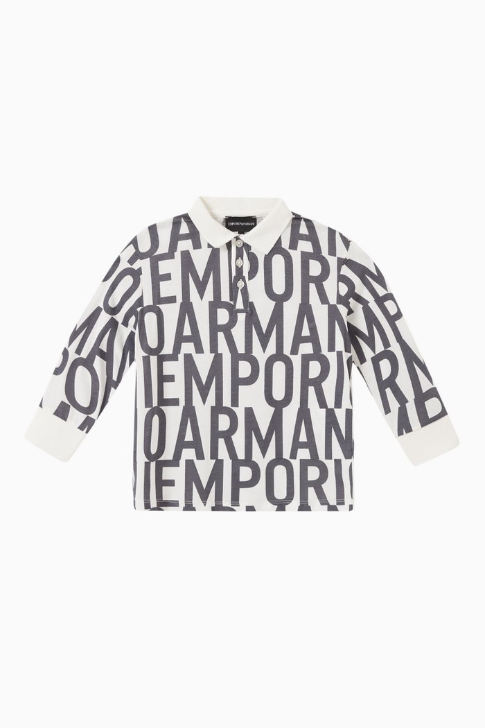 Macro Logo Text Polo Shirt in Cotton, White