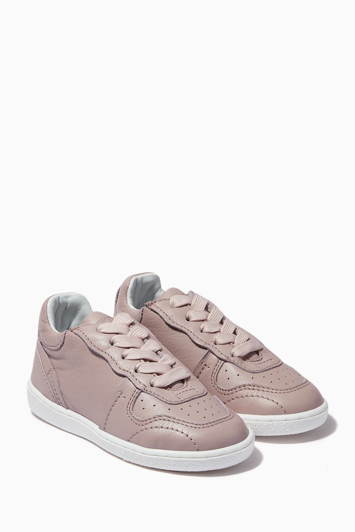 

Lace-up Sneakers in Tumbled Leather, Pink