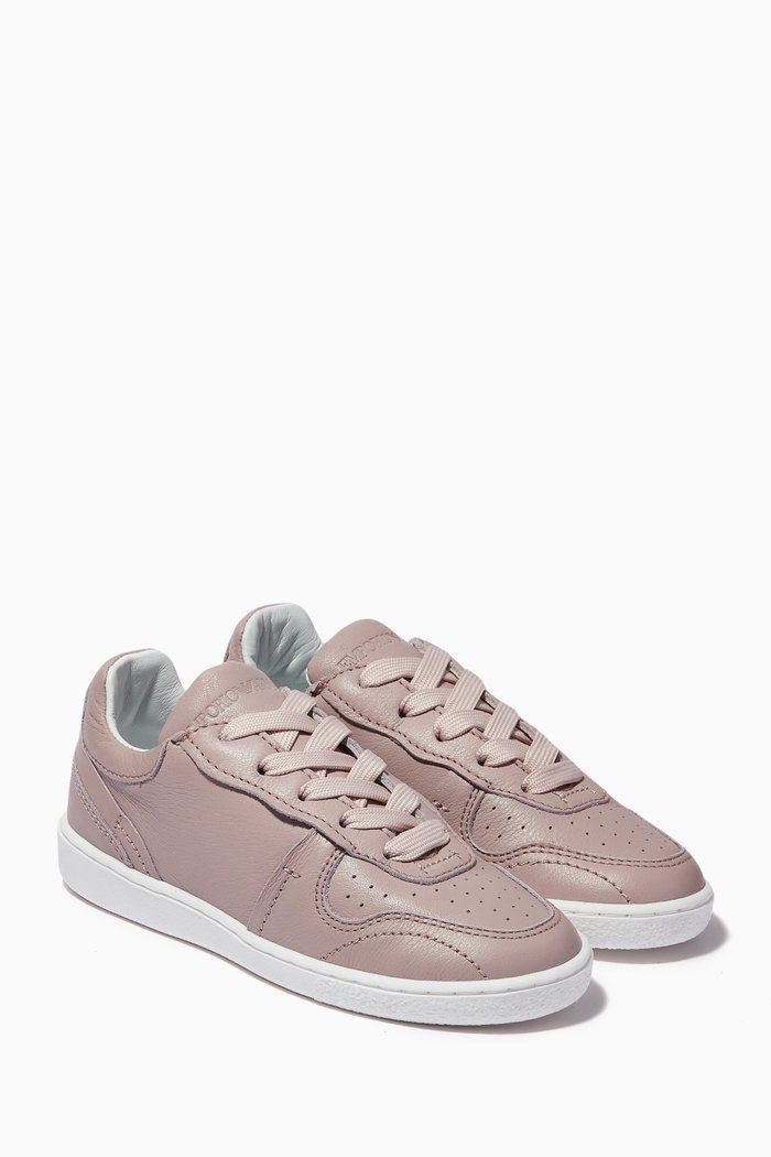

Lace-up Sneakers in Tumbled Leather, Pink