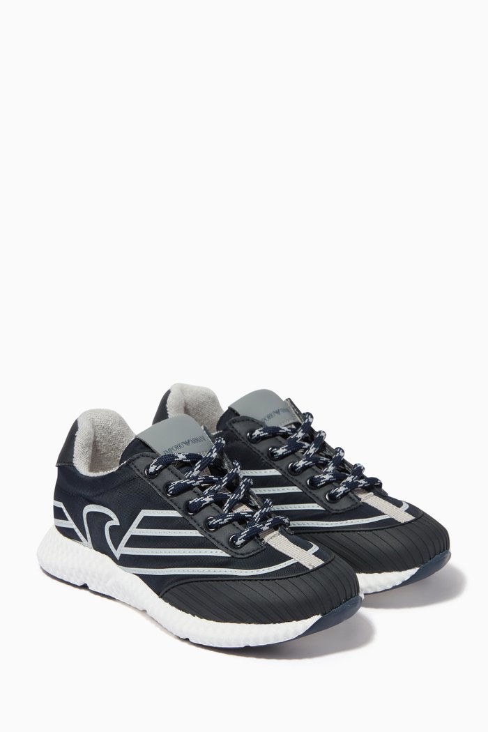 

Logo Low-top Lace Sneakers in Leather, Blue