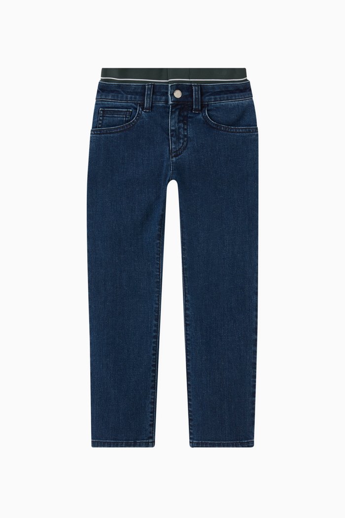 

Logo Band Denim Jeans in Cotton, Blue