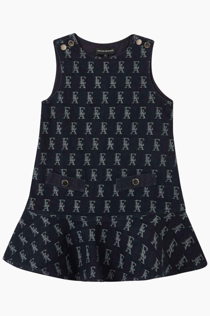 

EA Logo Shift Dress in Denim, Blue