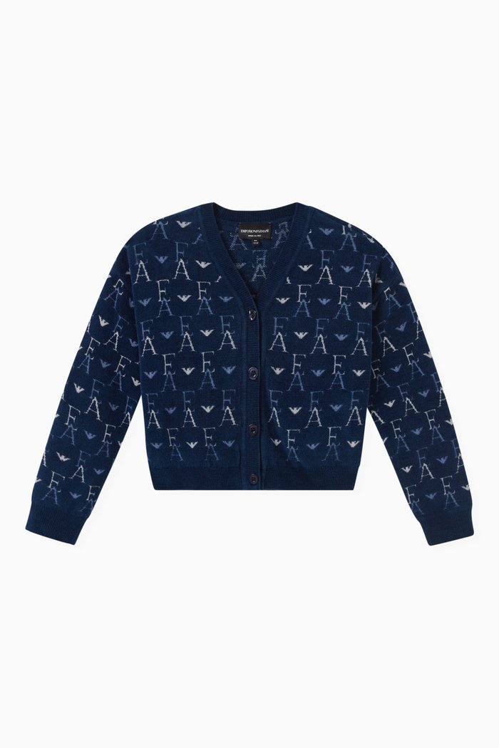 

EA Logo Print Knit Cardigan, Blue