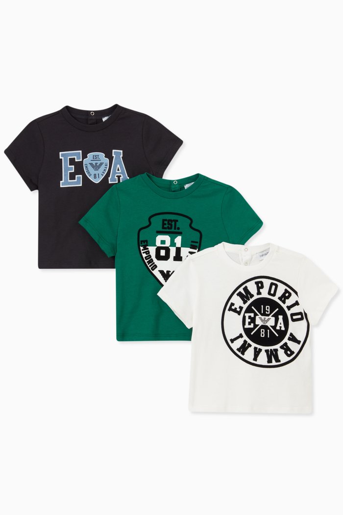 

Logo Print T-shirts in Jersey, Set of Three, Green