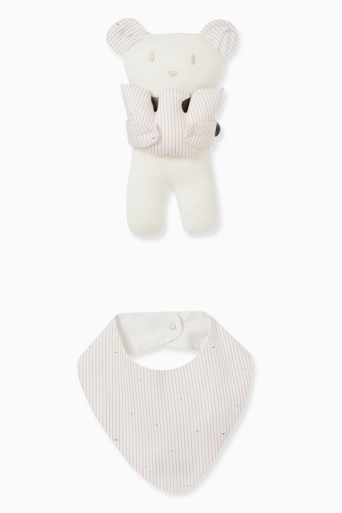 

Bib & Toy Bear Set in Cotton, Pink
