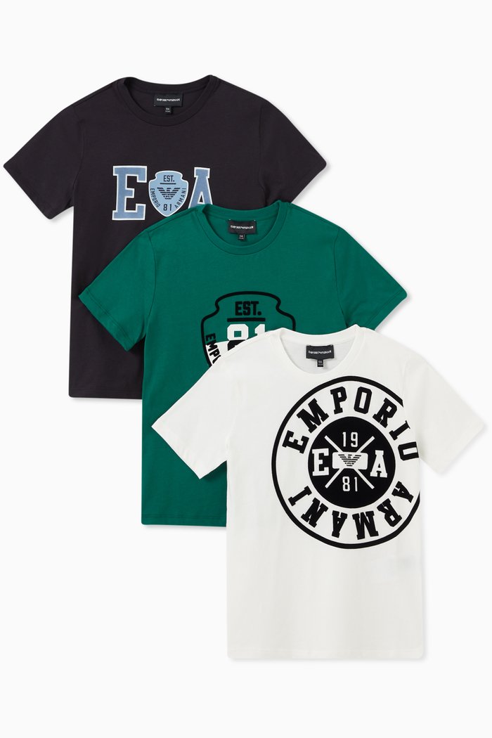 Logo Print T-Shirts in Jersey, Set of Three, Green