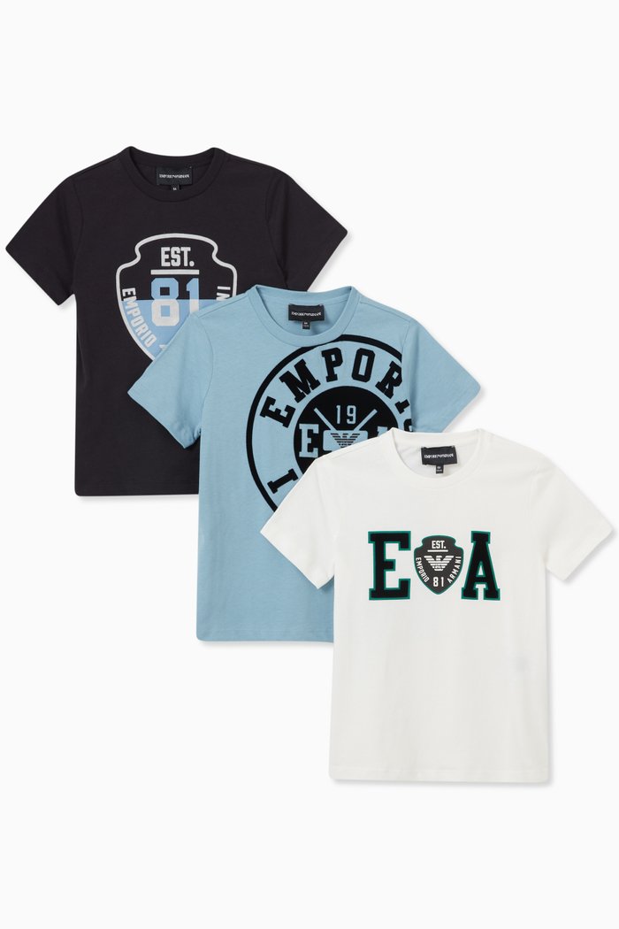 

Logo Print T-Shirts in Jersey, Set of Three, Blue
