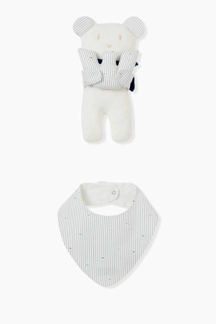 

Bib & Toy Bear Set in Cotton, Blue