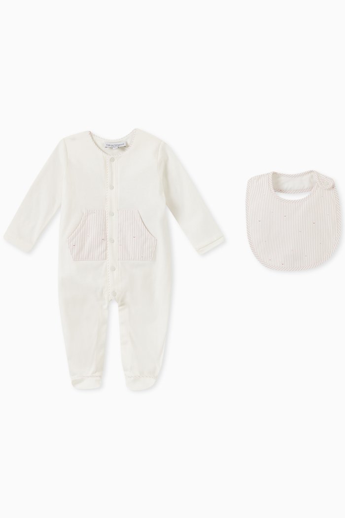 

EA Striped Logo Sleepsuit & Bib Set in Cotton, Pink