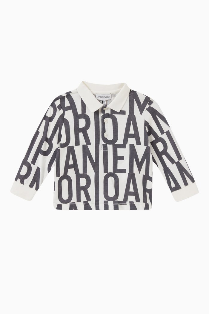 

EA Macro Logo Text Polo Shirt in Cotton, White