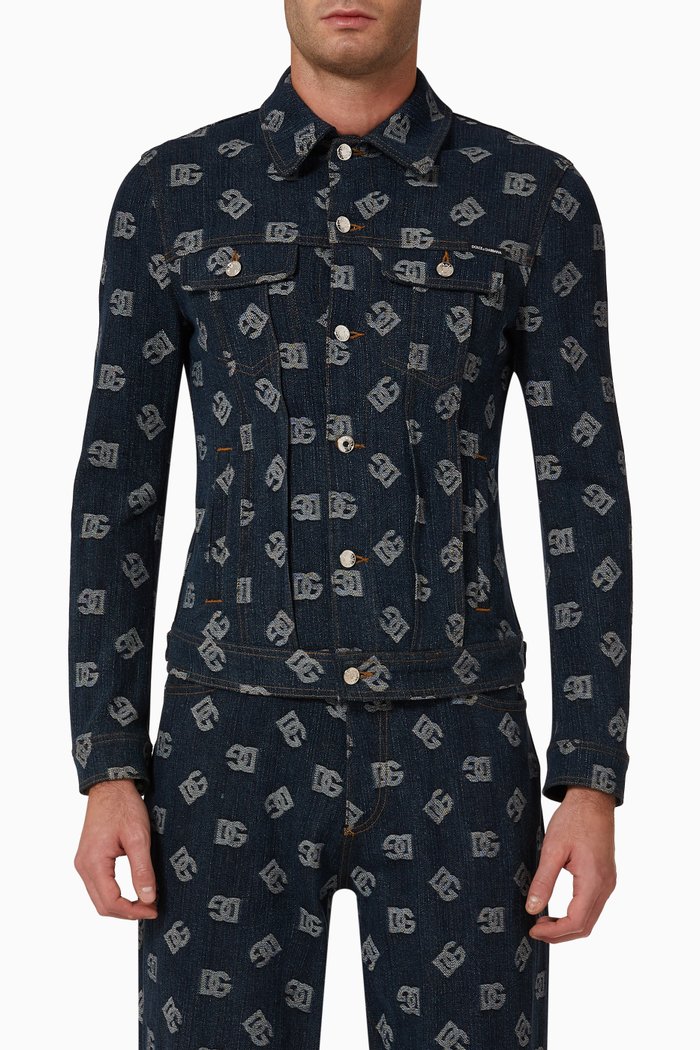

Jacket in DG Stretch Cotton Jacquard, Blue