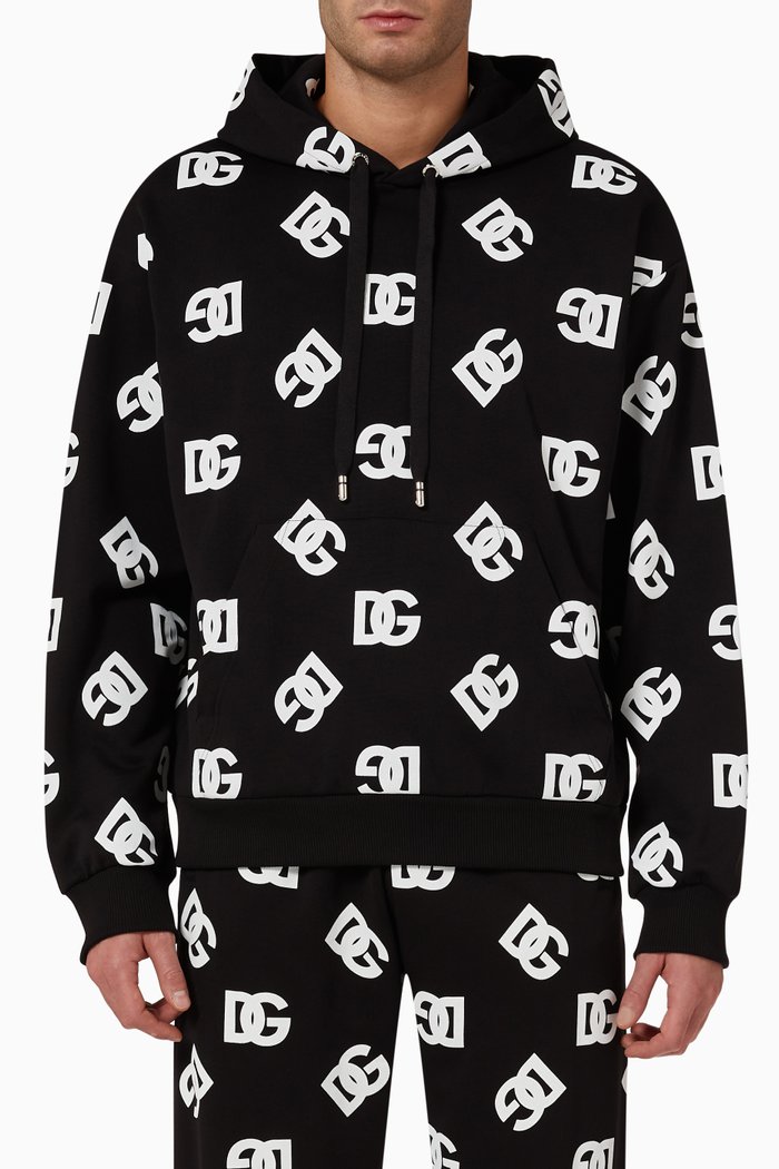 

Hoodie in DG Jersey Jacquard, Black