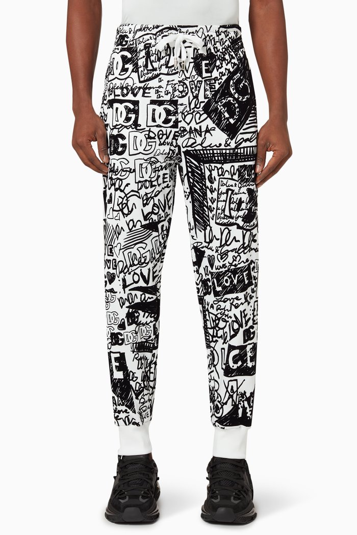 

Graffiti Flock Track pants in Fleece, White