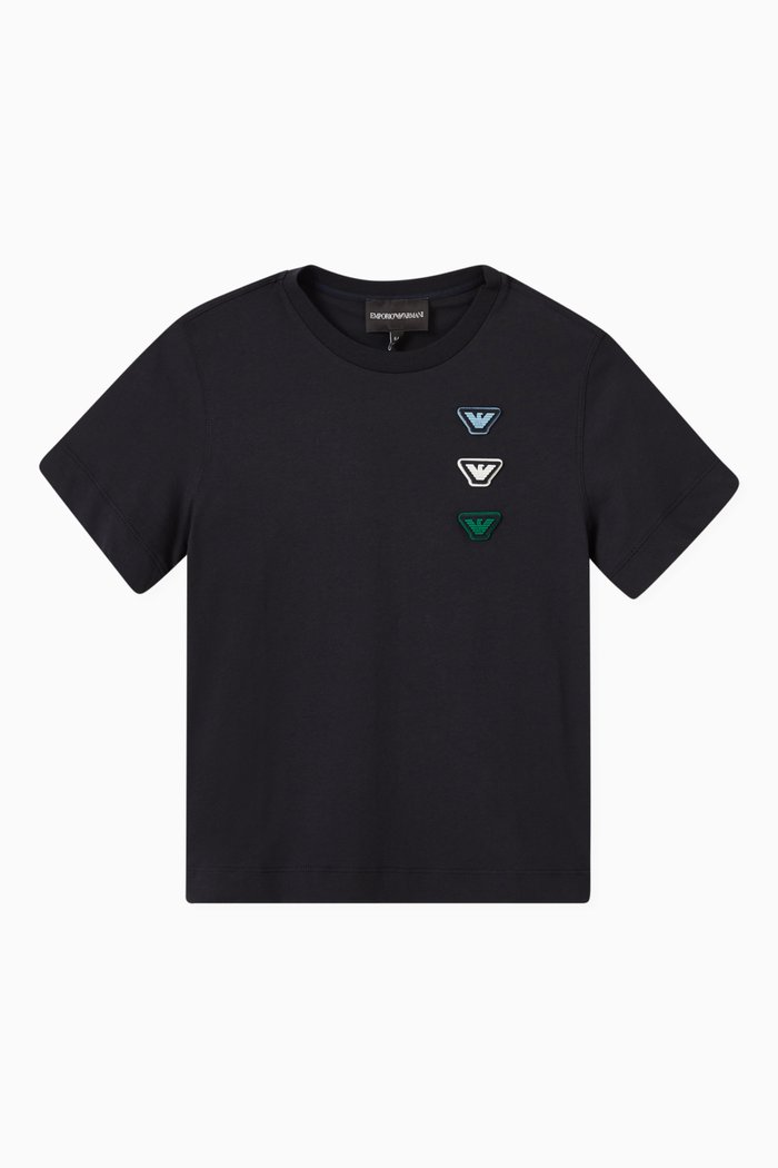 Rubberised Logo T-shirt in Cotton, Blue