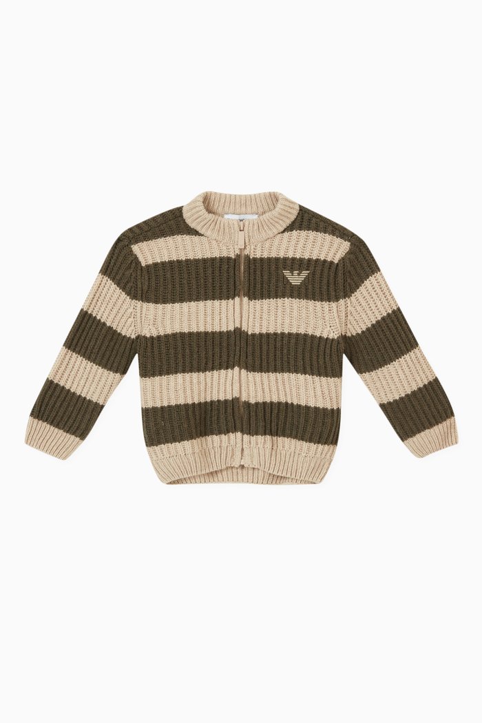 Striped Zippered Cardigan in Viscose & Cashmere, Neutral