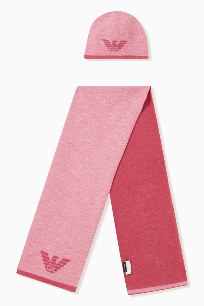 

EA Eagle Scarf & Beanie in Jacquard Knit, Pink