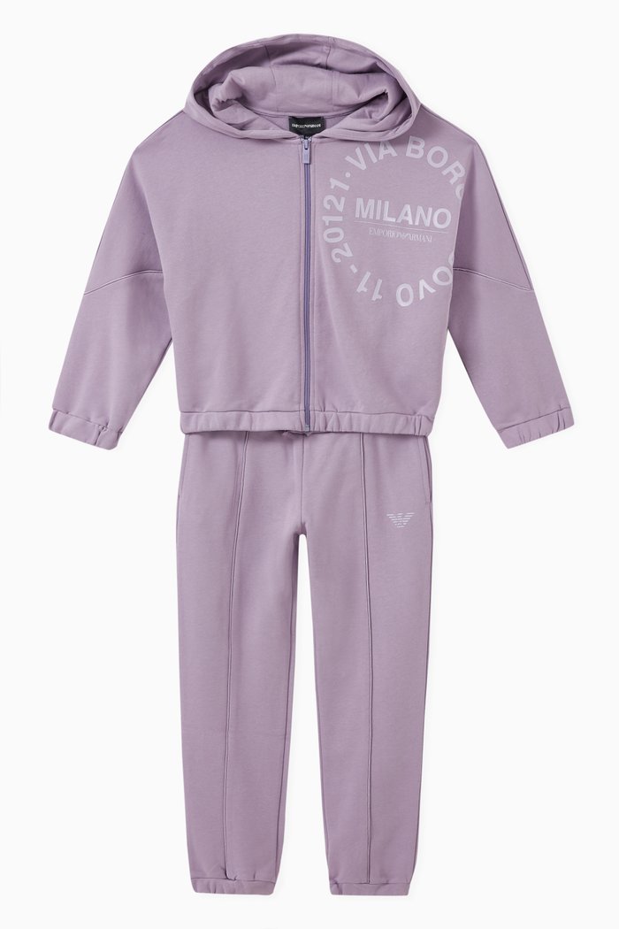 

Macro Logo Text Print Tracksuit in Cotton, Purple