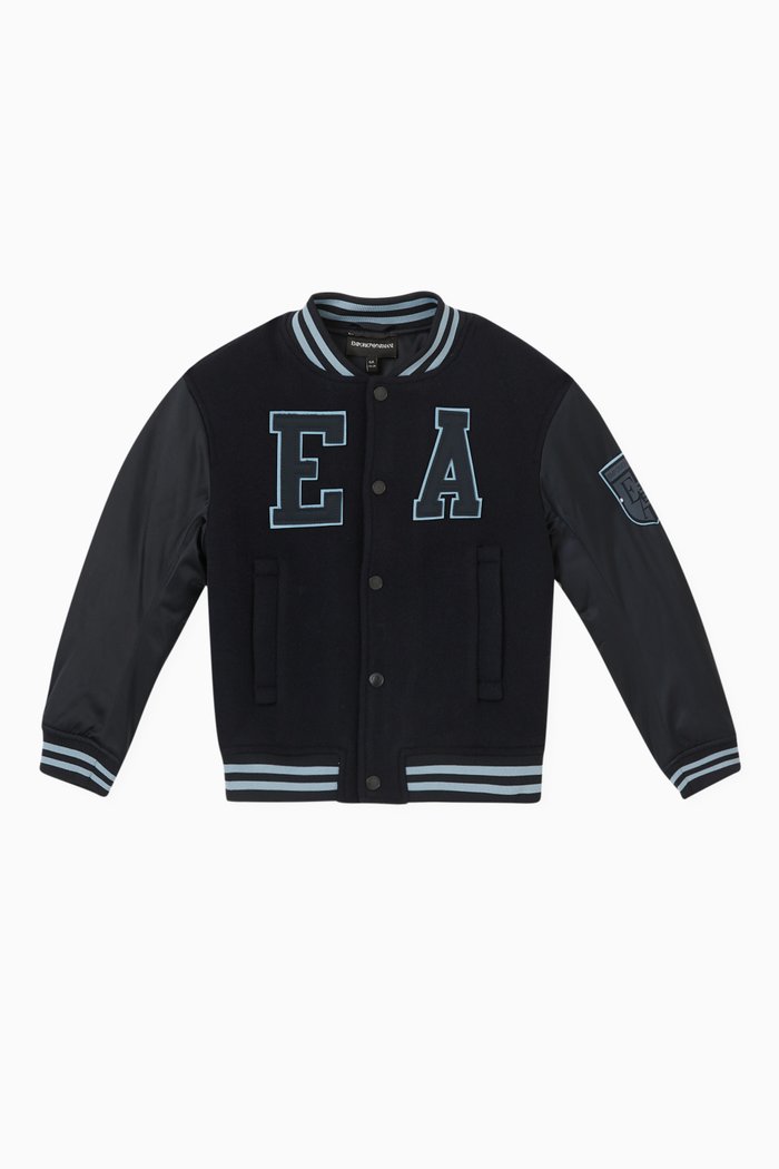 

EA Eagle Varsity Logo Bomber Jacket in Virgin Wool, Blue