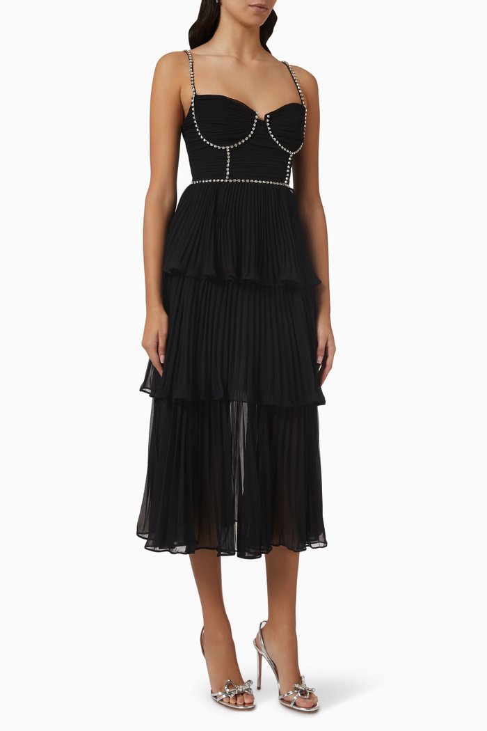 

Tiered Midi Dress in Chiffon, Black