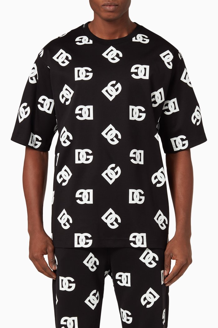 

T-shirt in All-over DG Print Cotton, Black