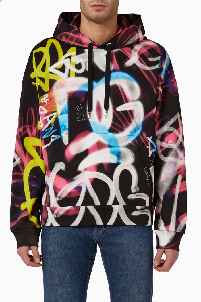 Spray-paint Graffiti Hoodie in Cotton-jersey, Multicolour