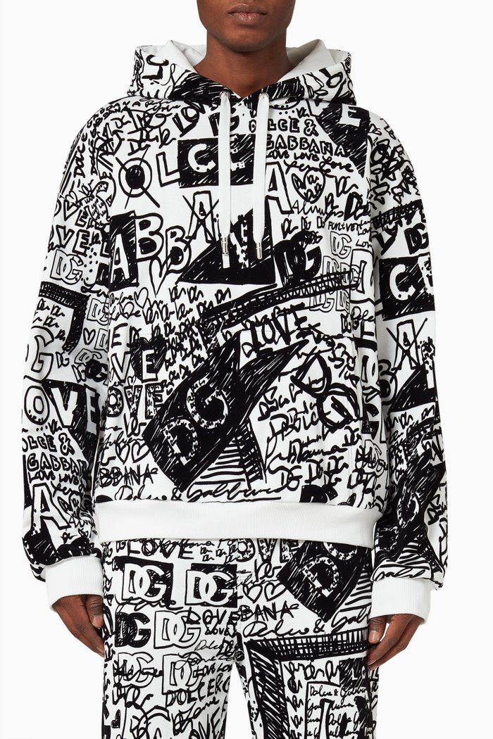 

Graffiti Flock Hoodie in Fleece, White
