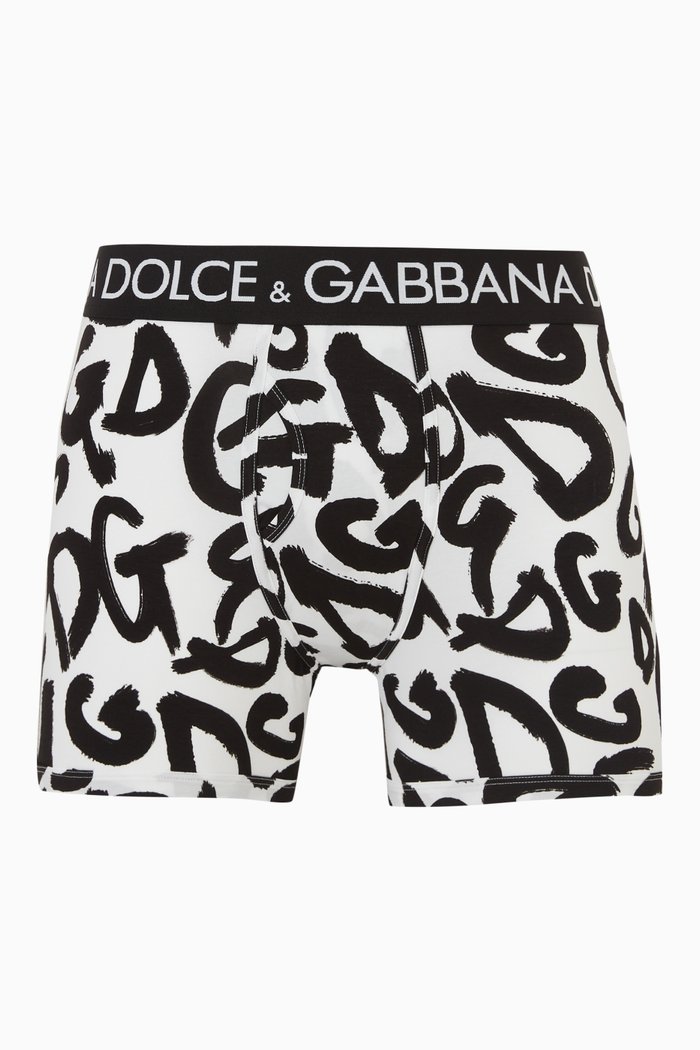 Graffiti Print Boxers in Cotton Jersey, White