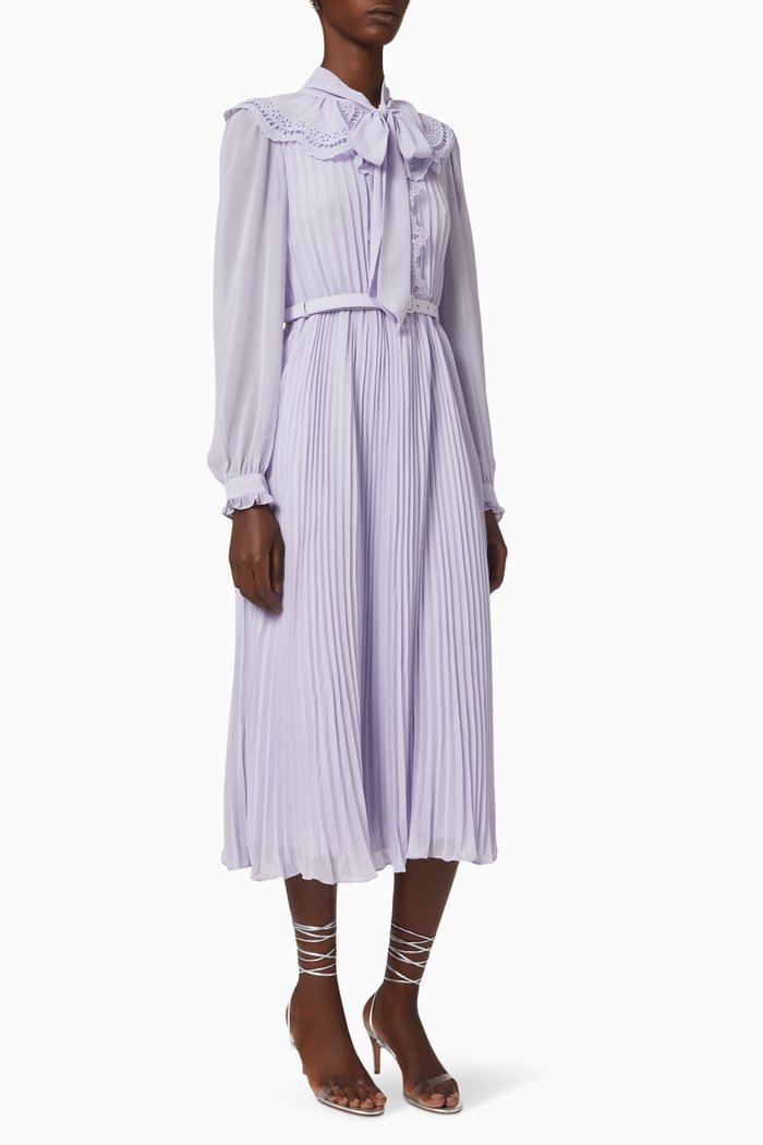 

Broderie Collar Midi Dress in Chiffon, Purple