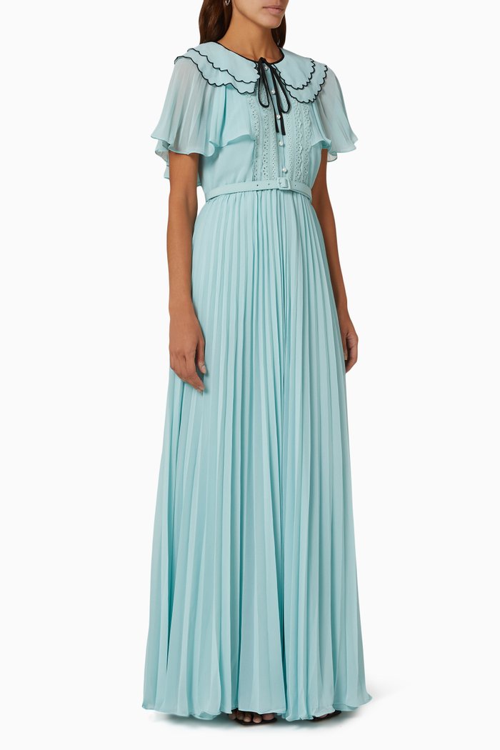 

Scallop Collar Maxi Dress in Chiffon, Blue