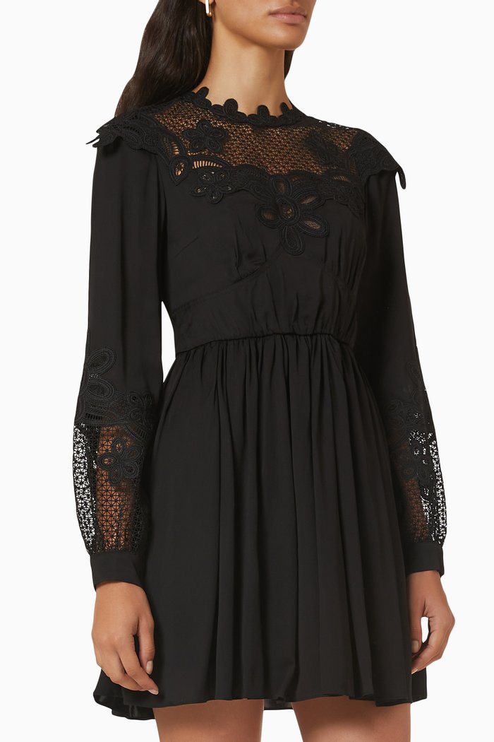 

Chemical Lace Bib Mini Dress in Viscose, Black