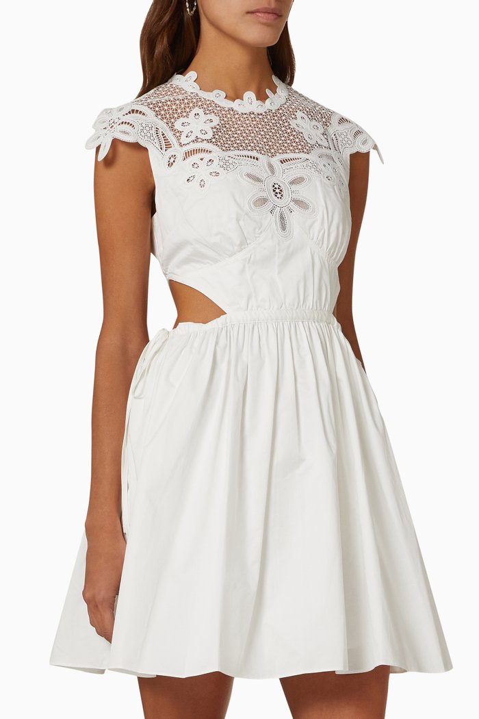 

Chemical Lace Bib Mini Dress in Cotton Guipure, White