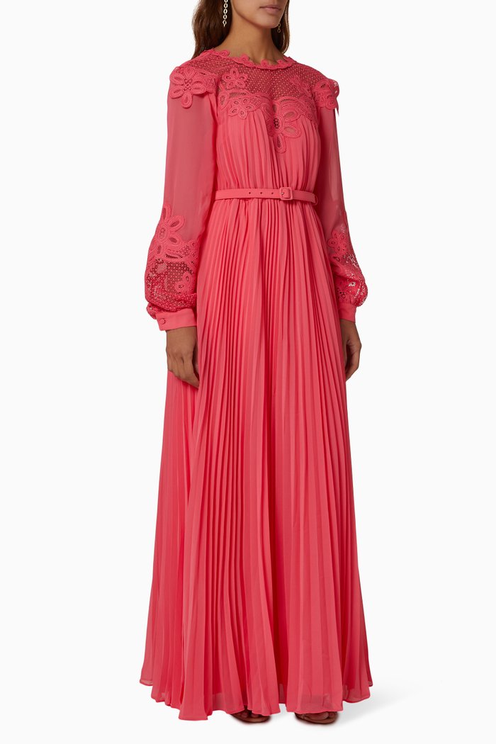 

Chemical Lace Bib Maxi Dress in Chiffon, Pink