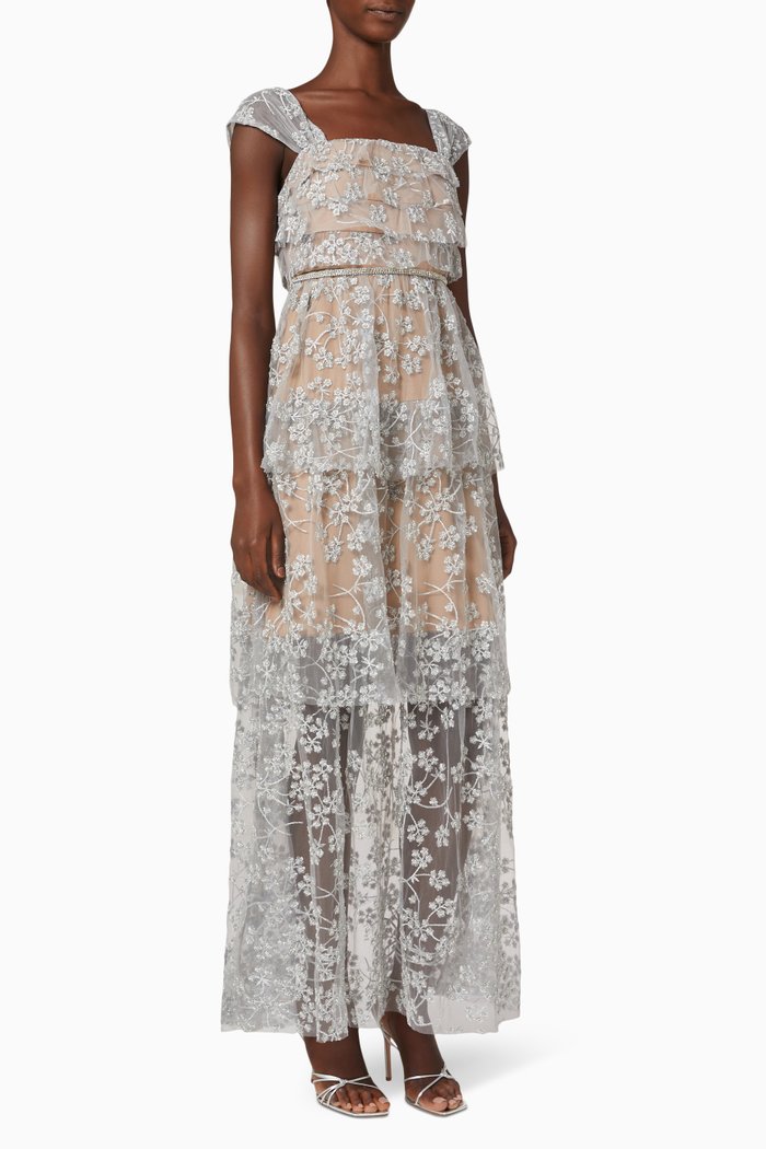 

Blossom Tiered Maxi Dress, Silver