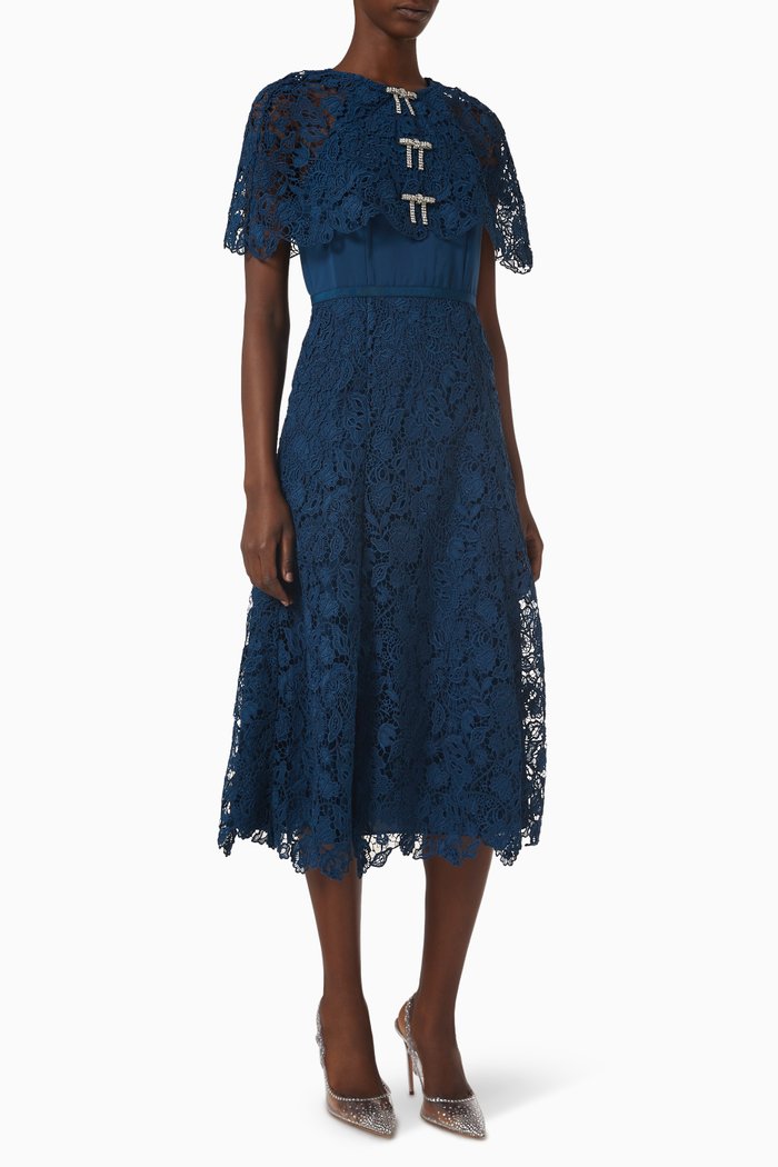 

Diamante Bow Midi Dress in Magnolia Lace, Blue