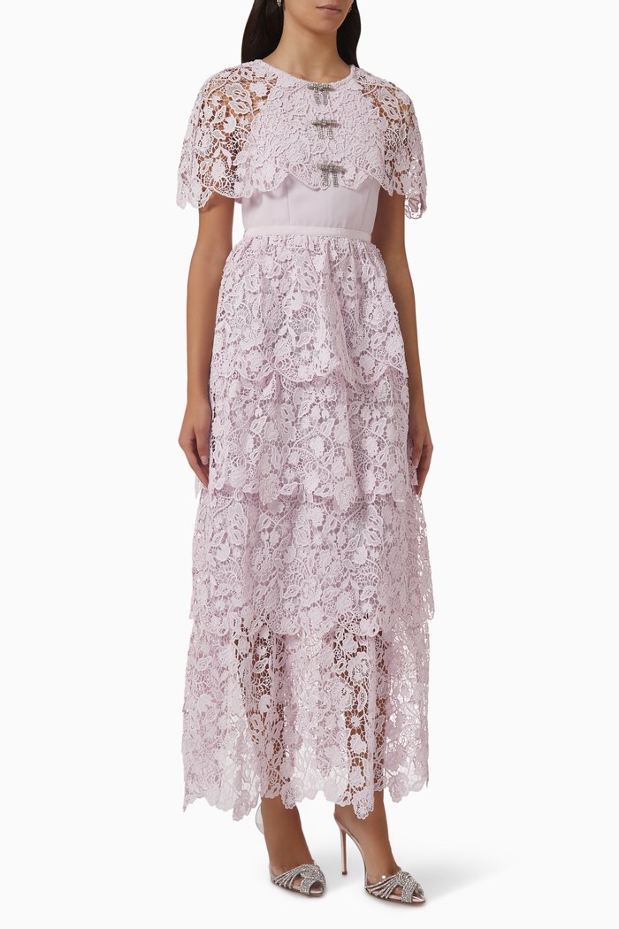 

Diamante Bow Maxi Dress in Magnolia Lace, Pink