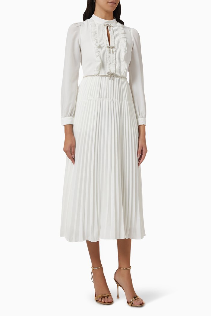 

Ruffled Bib Midi Dress in Chiffon, White