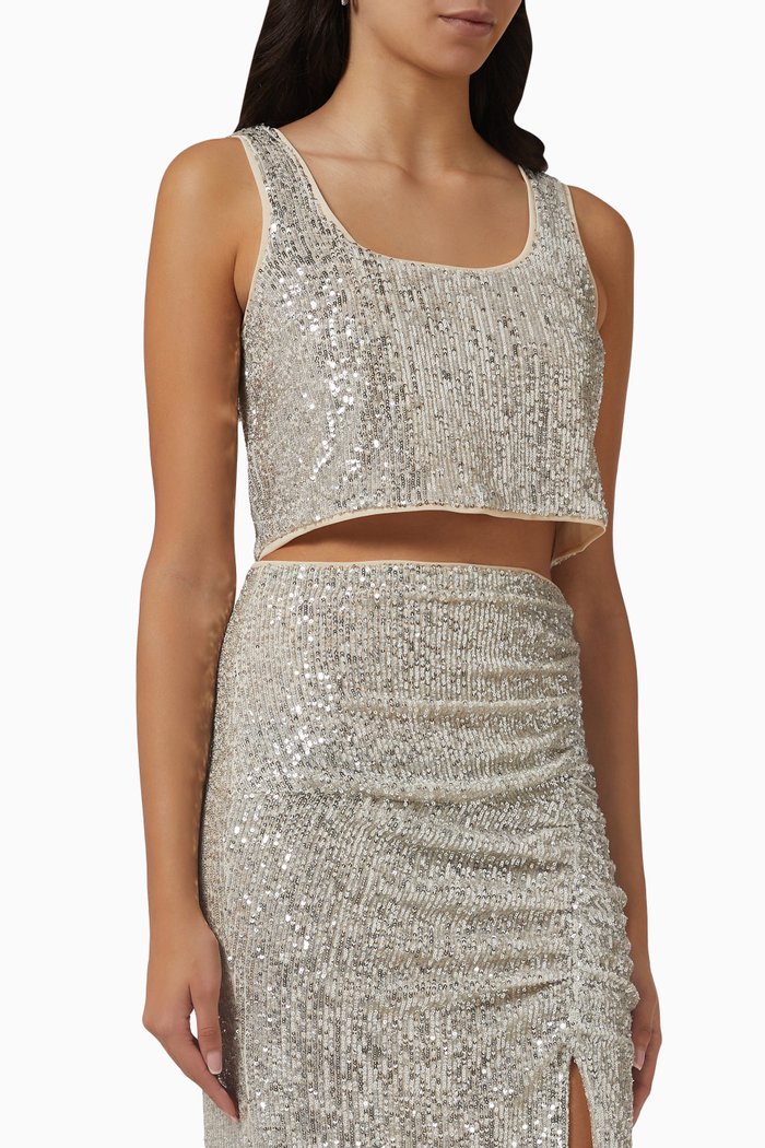 

Crop Top in Stretch Sequin, Silver
