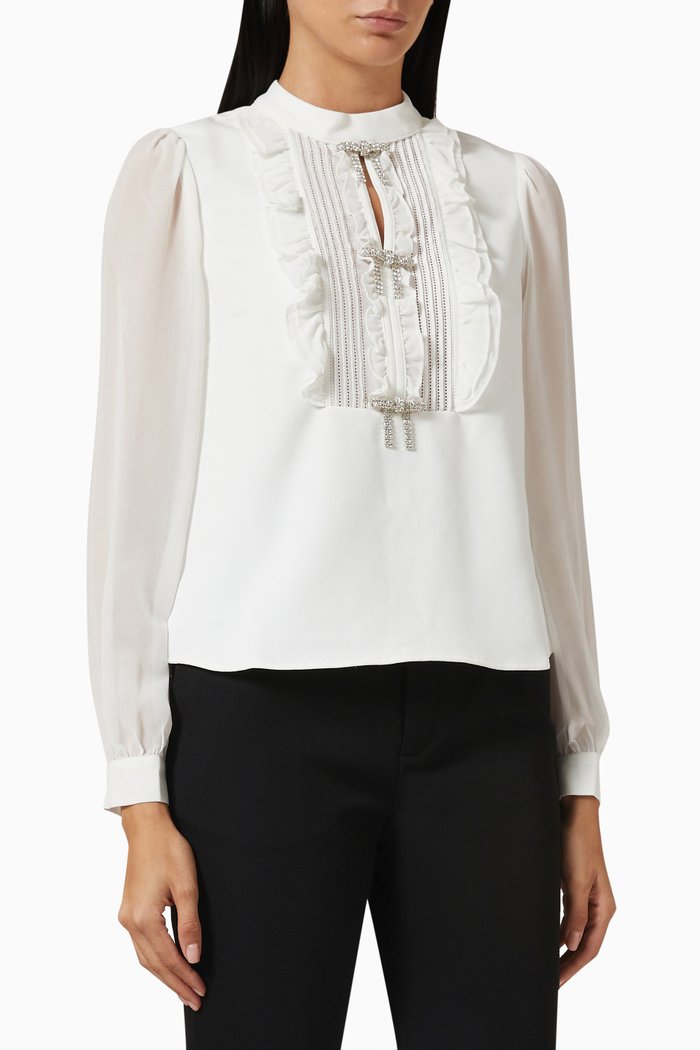 

Ruffled Bib Top in Chiffon, White
